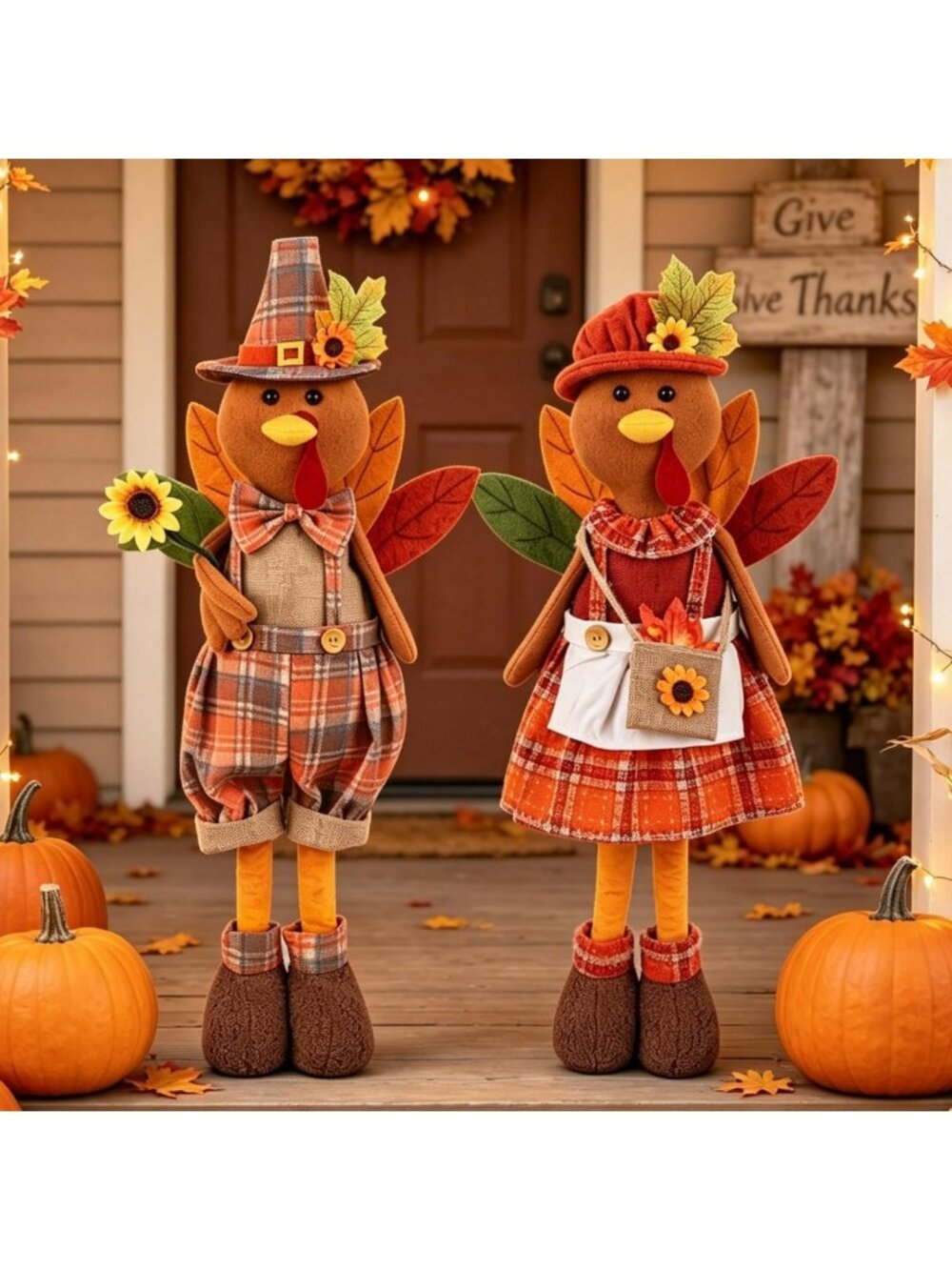 2 Pack Thanksgiving Turkey Decor - Stretchable Legs 23" to 28" - Holiday Home